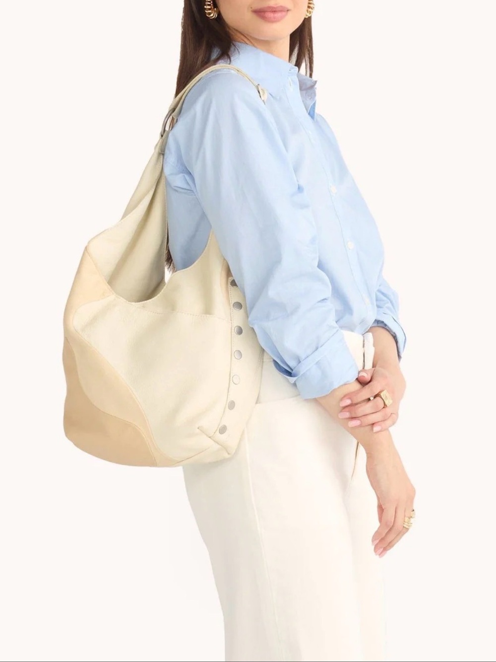 Hammitt Cream and Beige Two-Tone Leather Shoulder Bag